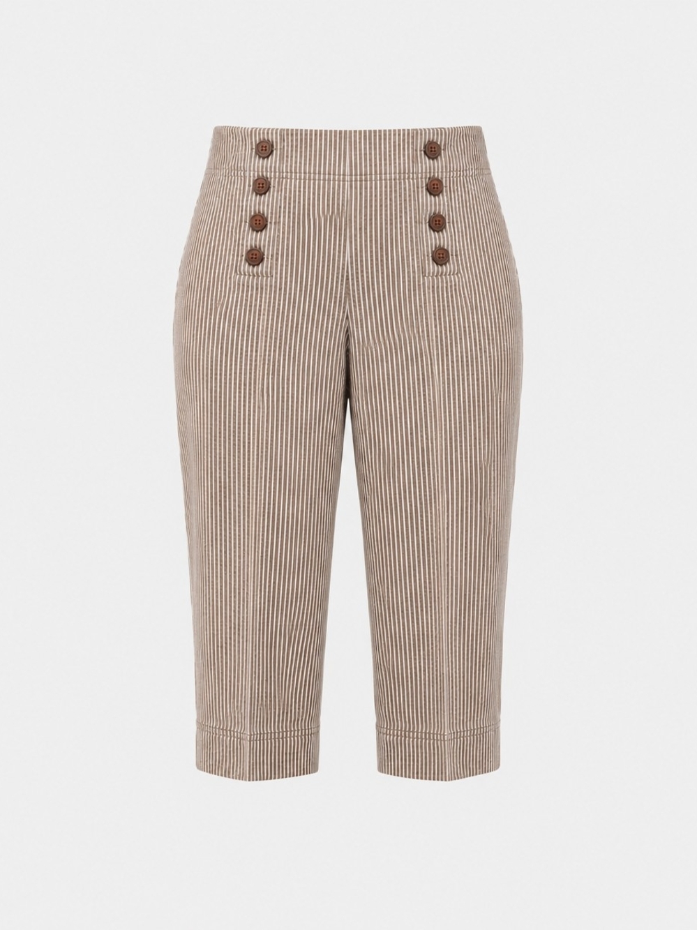 Larry Levine Petite Striped Crop Pants in Taupe and Cream